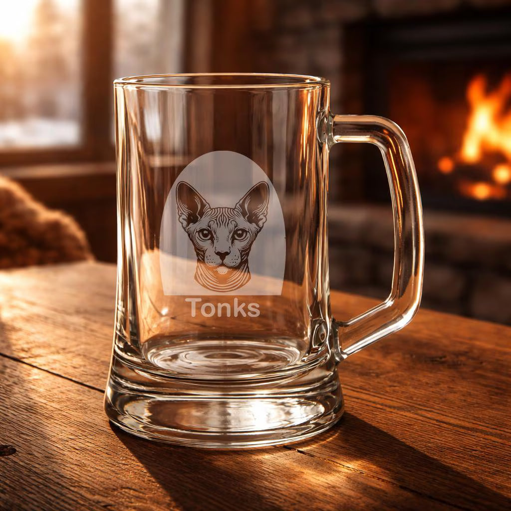Personalised Sphynx Cat Glass - Laser Etched Whiskey, Highball, Pint or Tankard