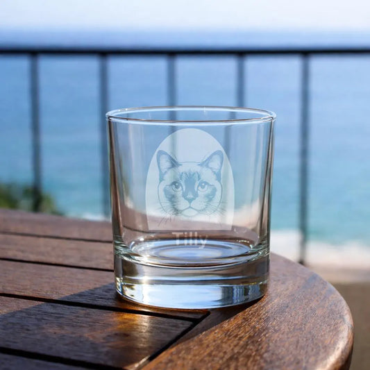 Personalised Thai Cat Glass - Laser Etched Whiskey, Highball, Pint or Tankard