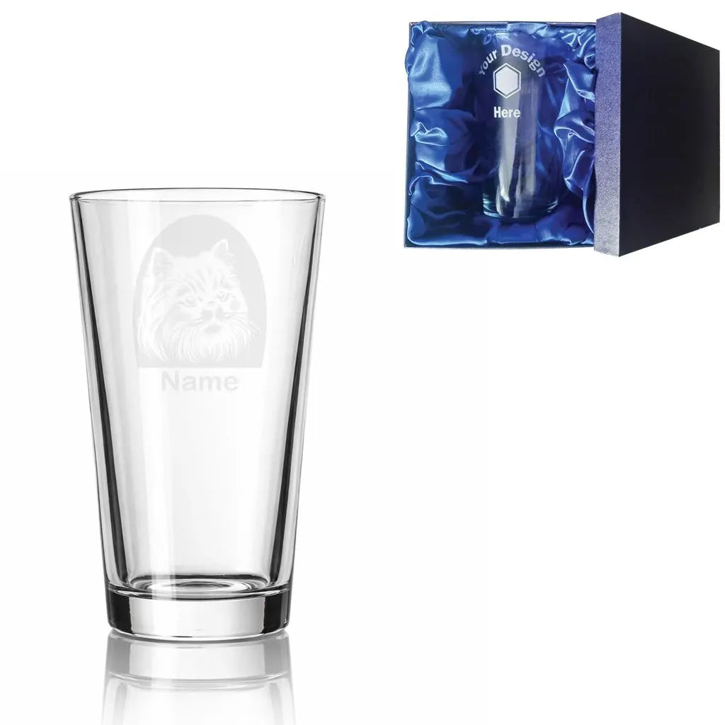 Personalised York Longhair Cat Glass - Laser Etched Whiskey, Highball, Pint or Tankard
