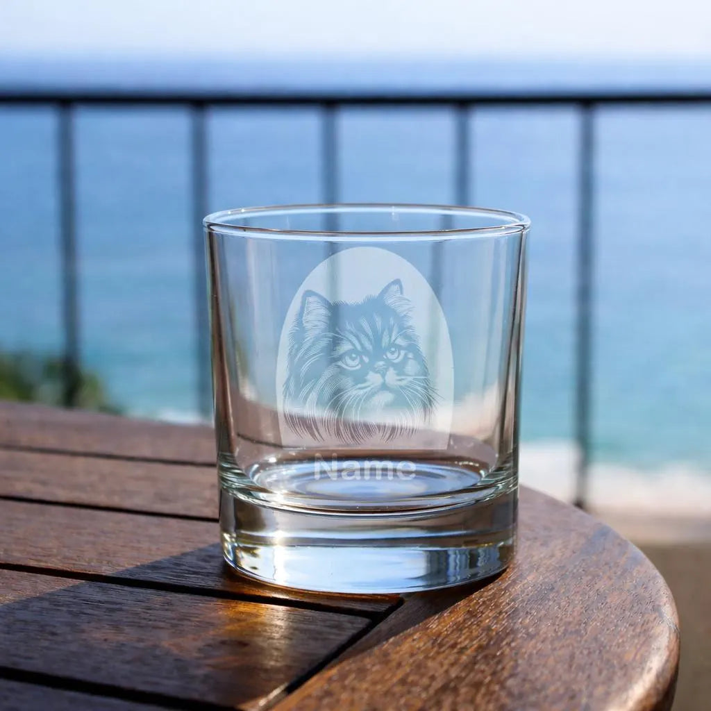 Personalised York Longhair Cat Glass - Laser Etched Whiskey, Highball, Pint or Tankard