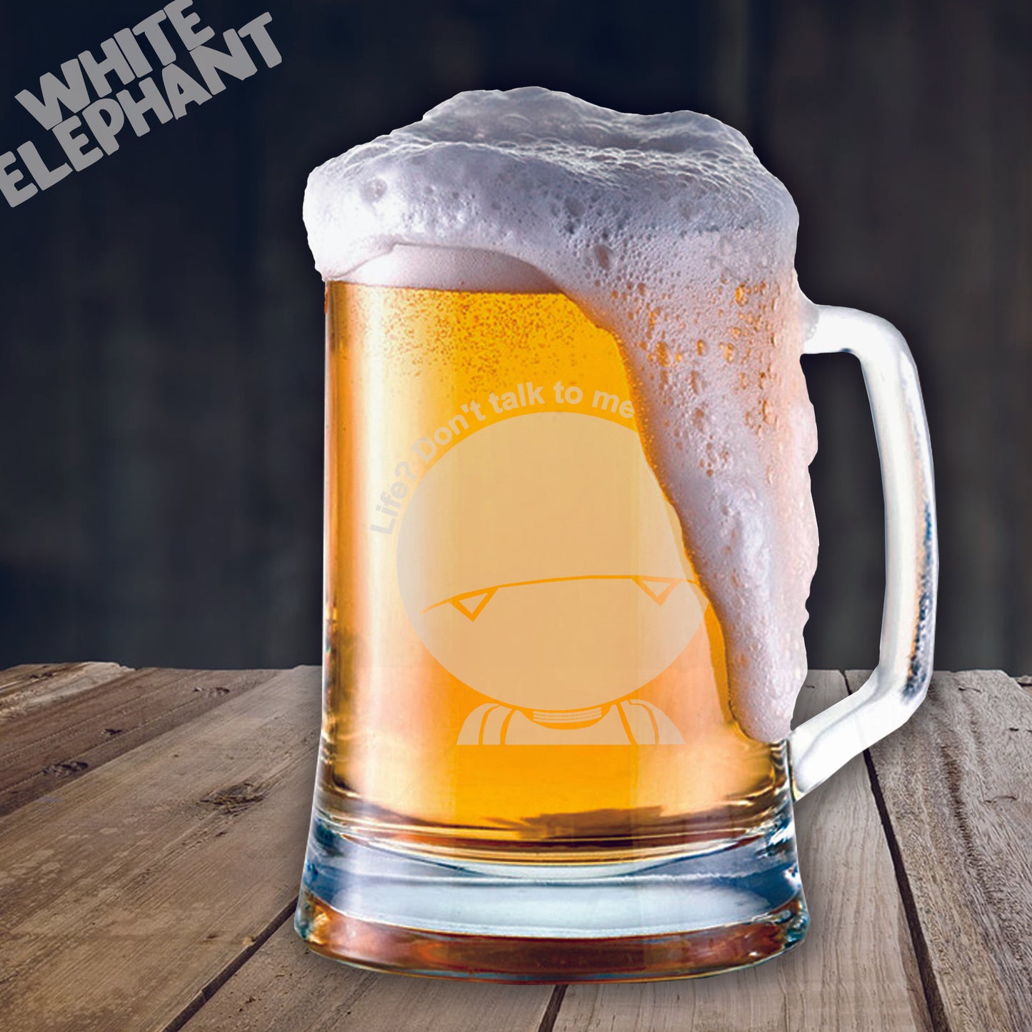 Hitchhiker's Guide to the Galaxy Marvin Inspired Laser Etched Whiskey / High-Ball / Pint / Tankard Glass
